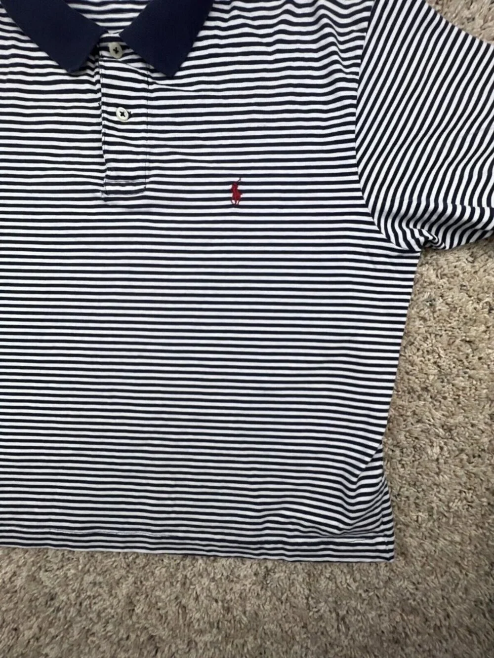Polo Ralph Lauren SHORT SHORT Sleeve Polo Shirt Cotton Large Striped Blue White